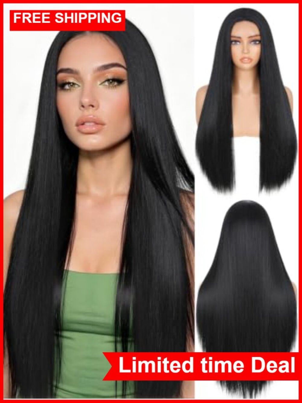 Long Straight Synthetic Wig Lace Part 26 Inch Adjustable Cap